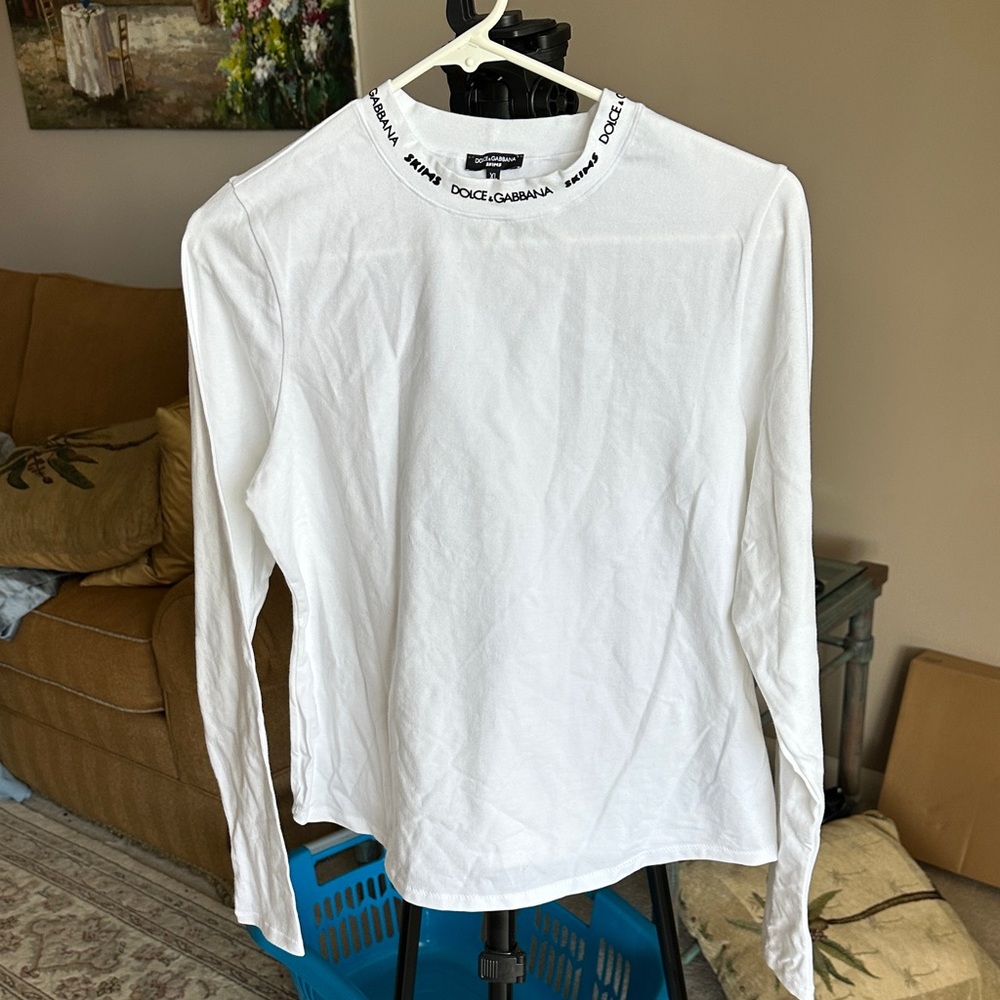 DOLCE & GABBANA X SKIMS Cotton Jersey Long Sleeve T-shirt Size XL Snow White